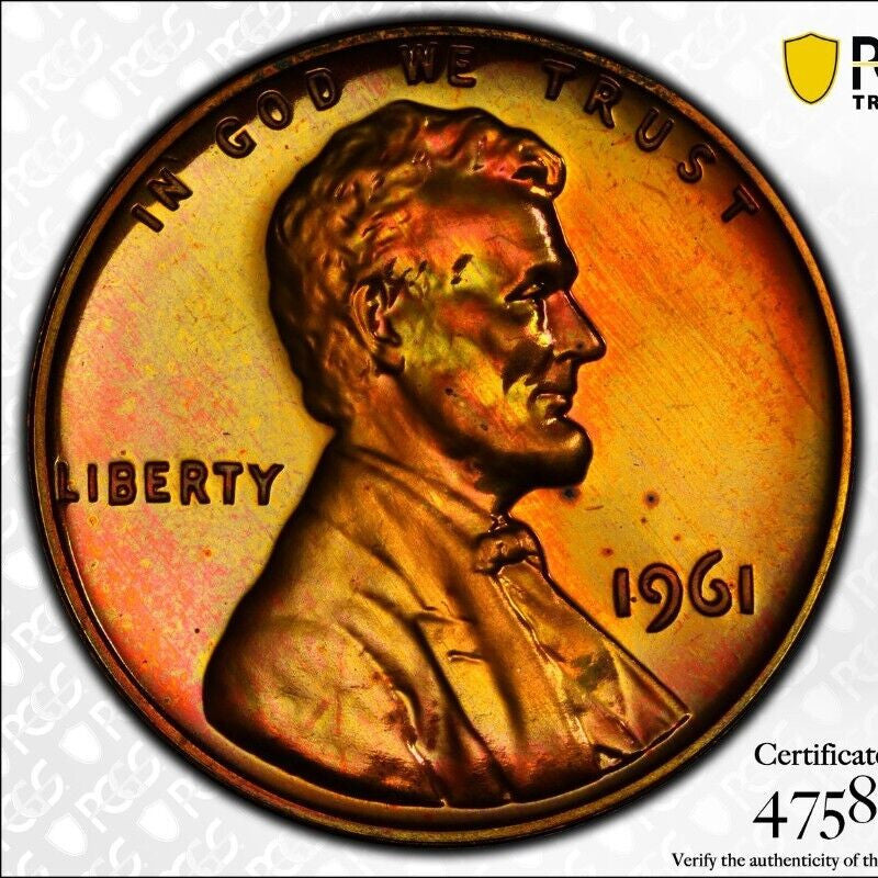 Trueview Rainbow TONED 1961 PR 66 RB Abraham Lincoln Memorial Cent PCGS OCE 392