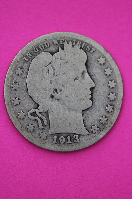 1913 P Barber Liberty Silver Quarter Scarce Semi Key Date Philadelphia Mint 29