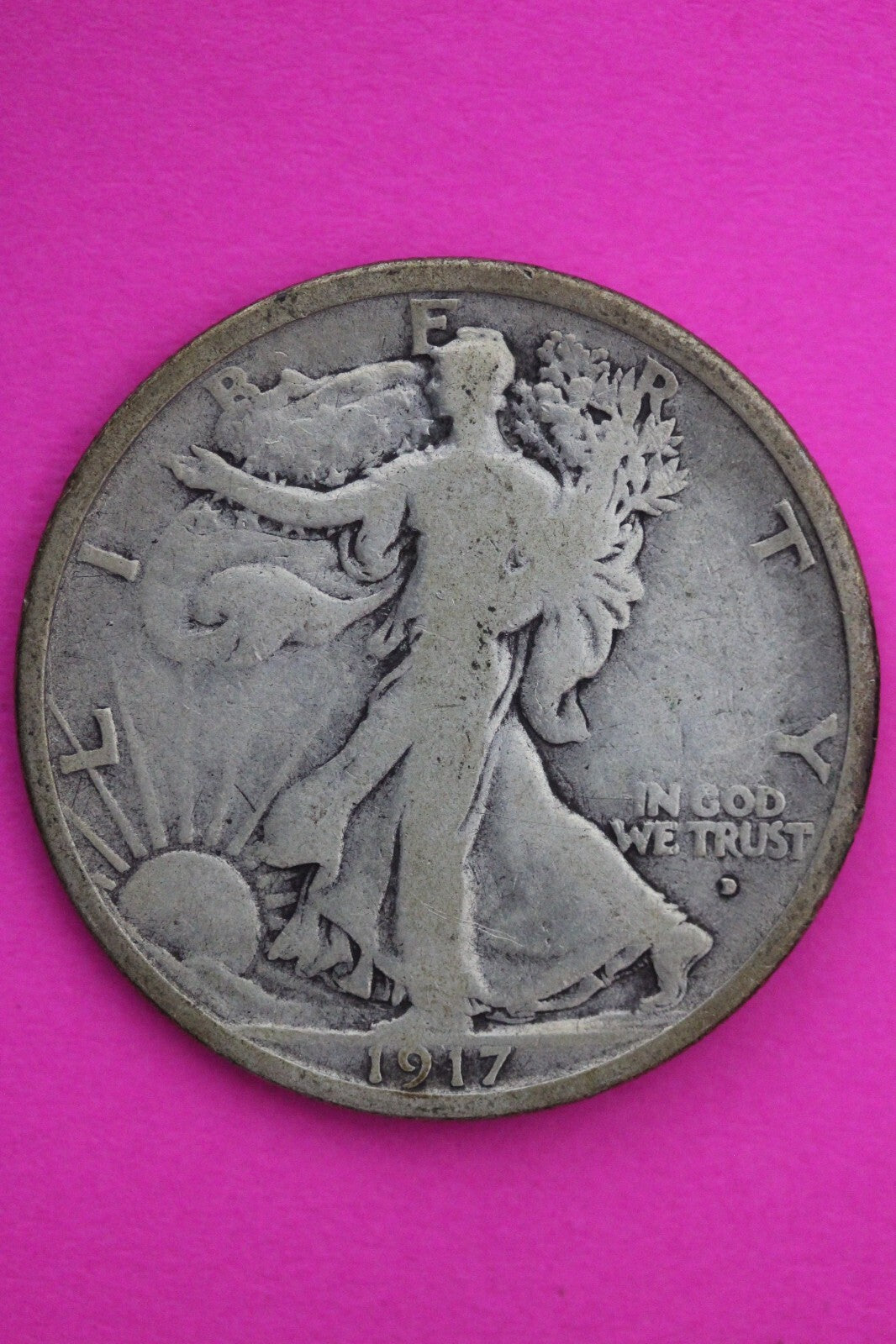 1917 D Obverse Mint Mark Walking Liberty Walker Half Dollar Coin Authentic 0432N