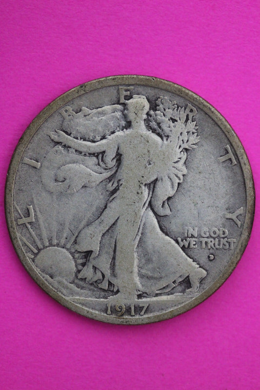 1917 D Obverse Mint Mark Walking Liberty Walker Half Dollar Coin Authentic 0432N
