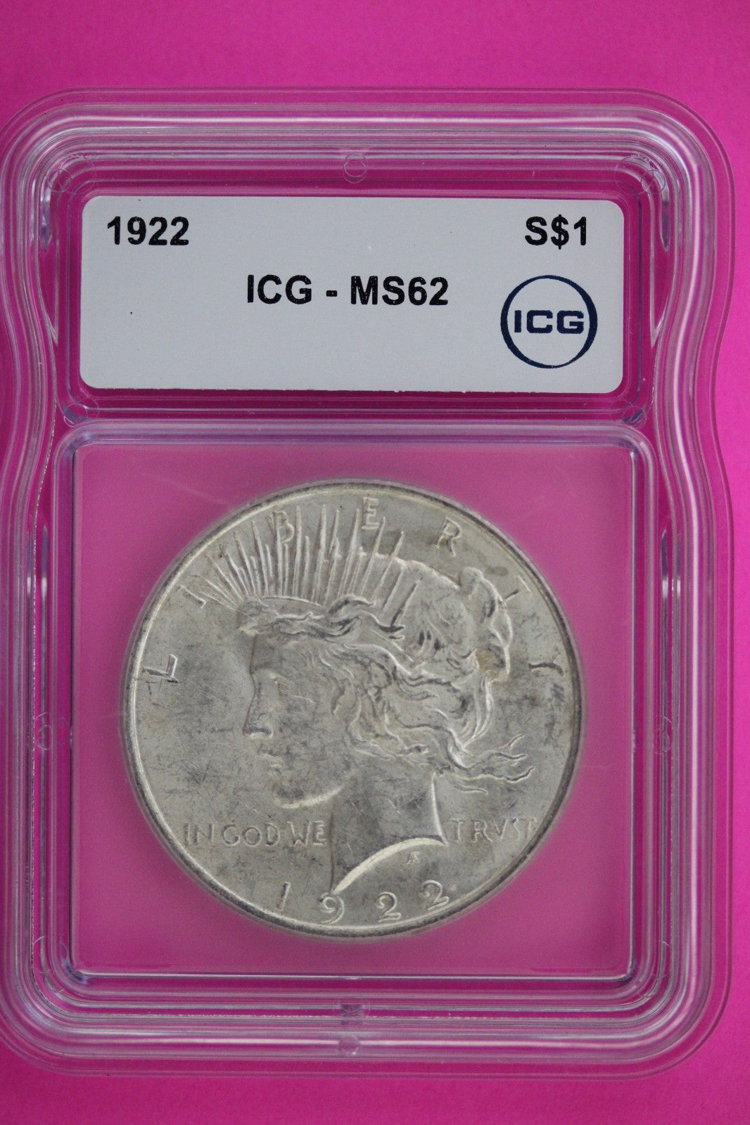 1922 P MS 62 Liberty Peace Silver Dollar ICG Certified Graded Authentic Slab 614