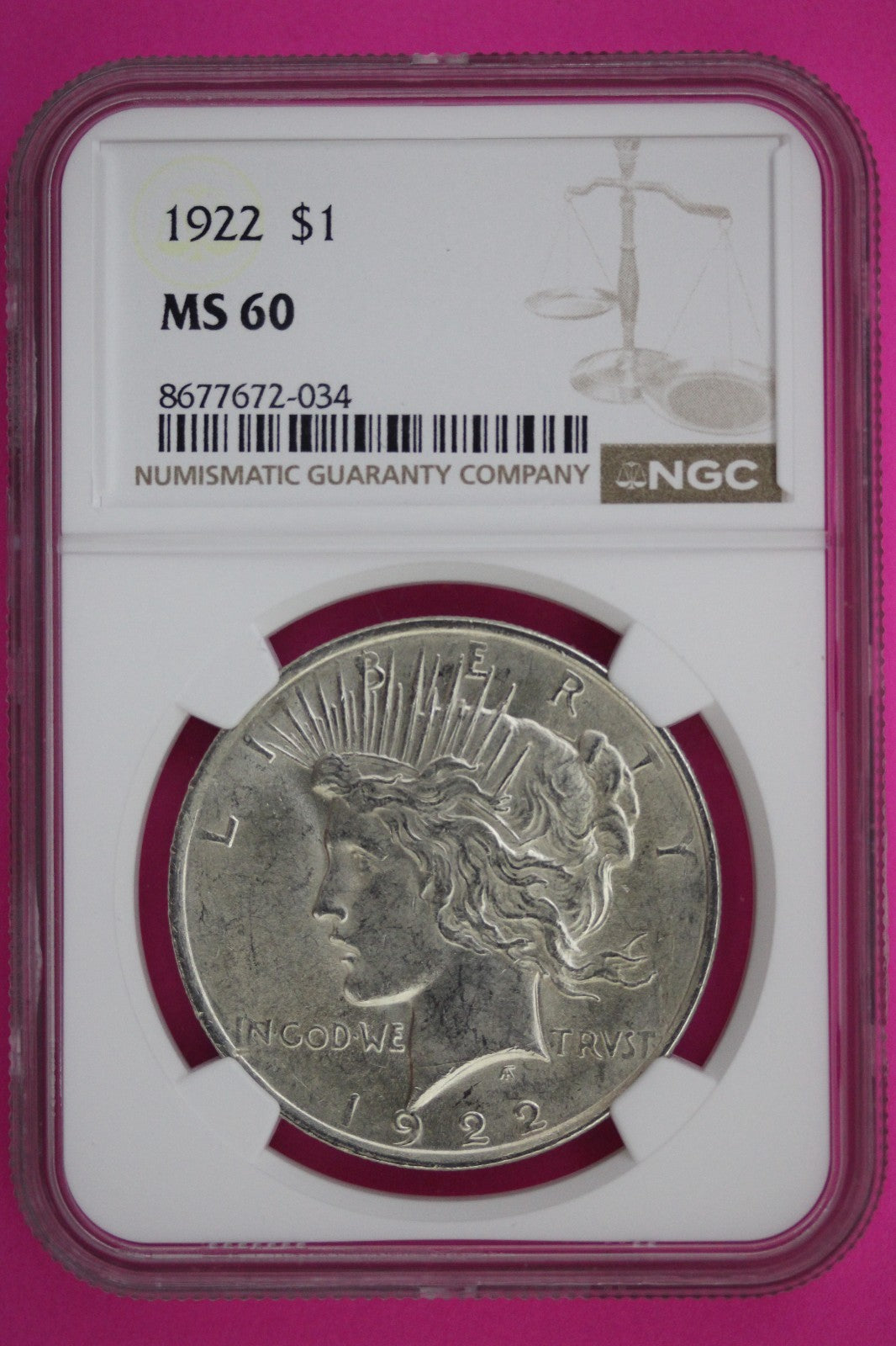 1923 P MS 60 Liberty Peace Silver Dollar NGC Certified Graded Authentic 558