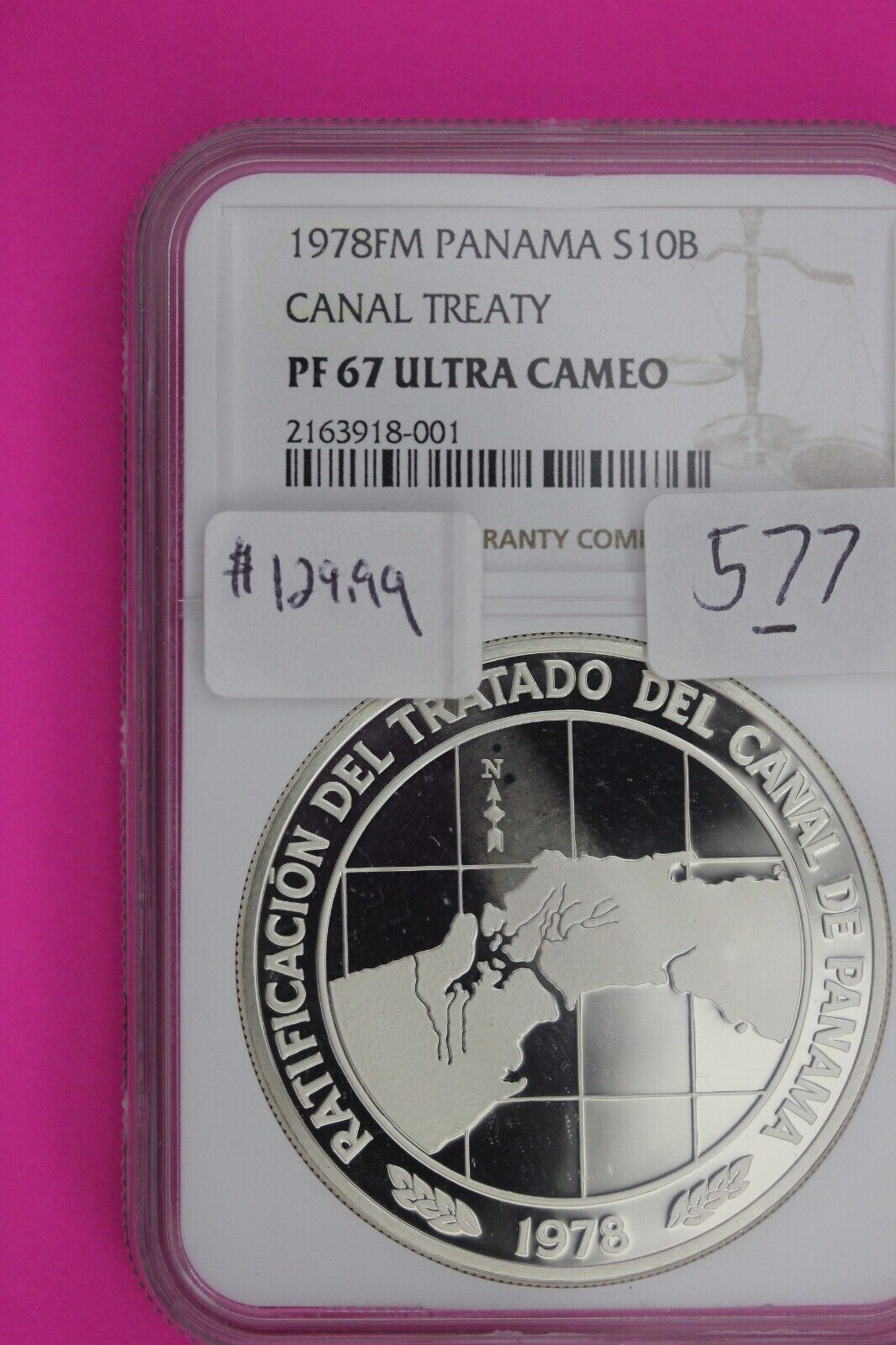 1978 Panama PF 67 Ultra Cameo Proof Silver 10 Balboas Canal Treaty Slab NGC 577