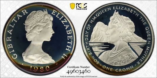Toned 1980 PR 68 DCAM Crown Gibraltar  PCGS Queen Elizabeth 80th Birthday 528