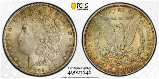 Toned 1889 P MS 62 Morgan Liberty Silver Dollar PCGS Certified Slab 39