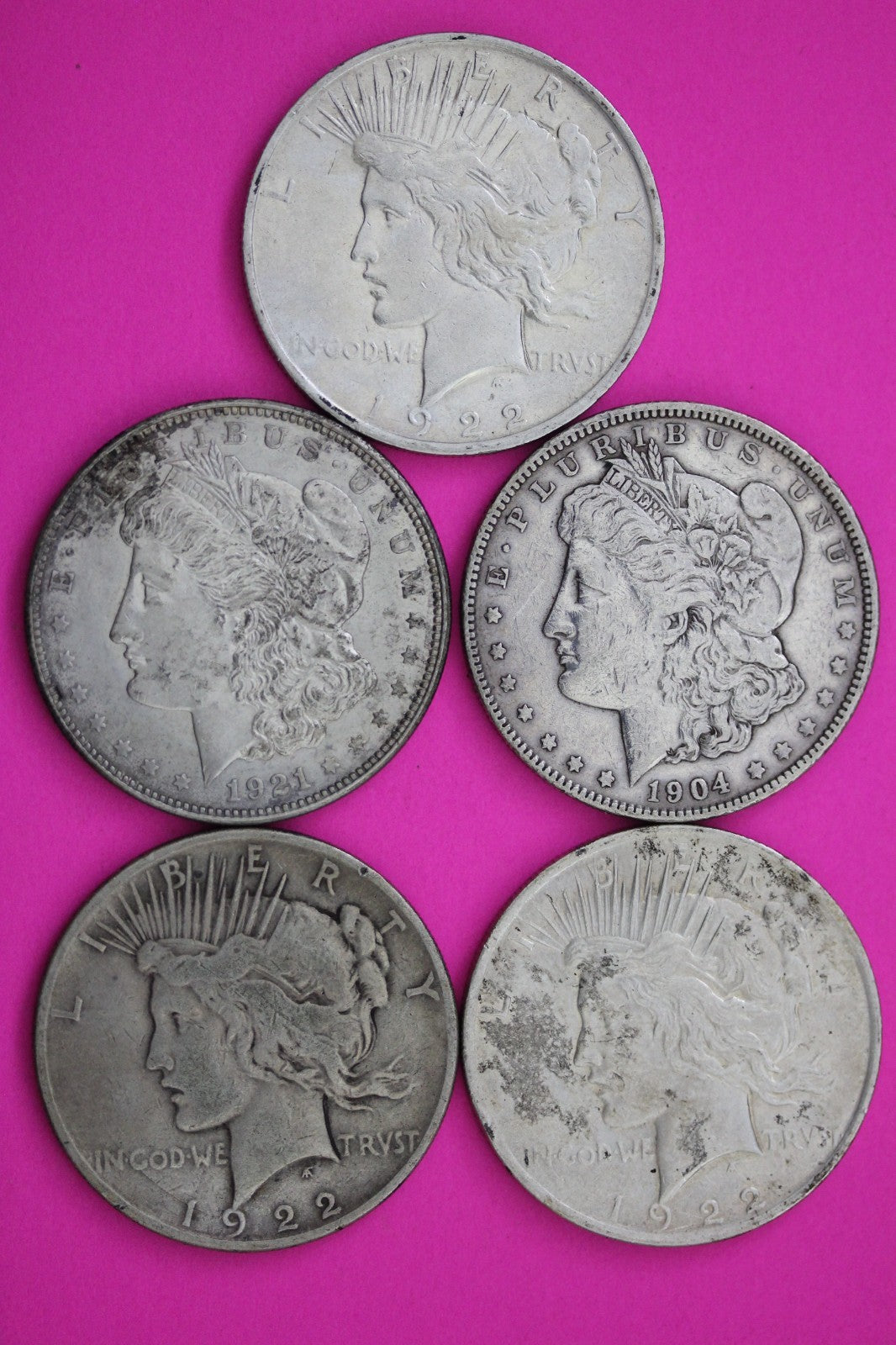 5 Authentic Silver Dollars You Get the Coins In Pics Morgan Peace U.S.A. Seller