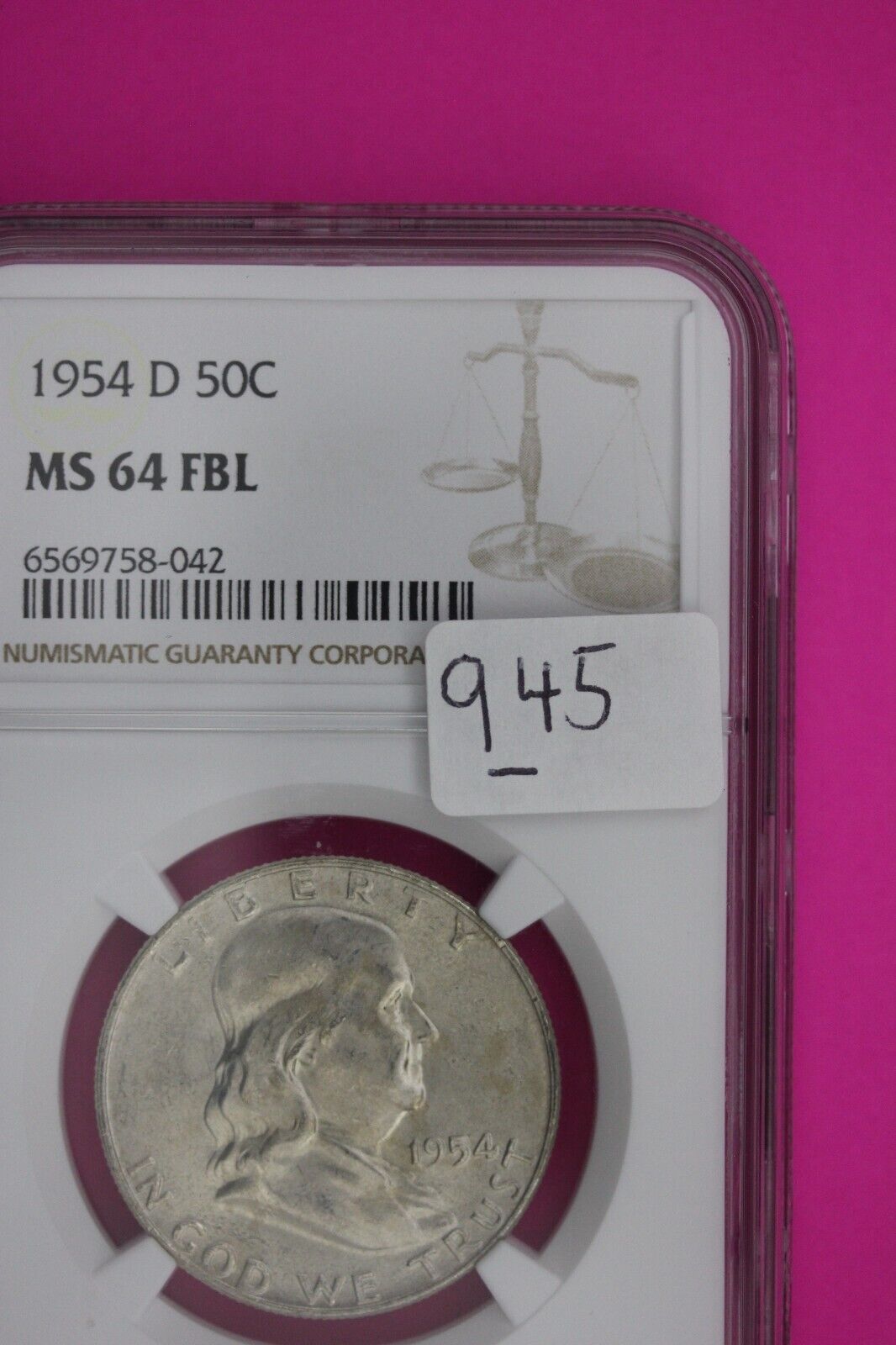 Full Bell Lines 1954 D MS 64 FBL Ben Franklin Half Dollar Silver Coin NGC 945