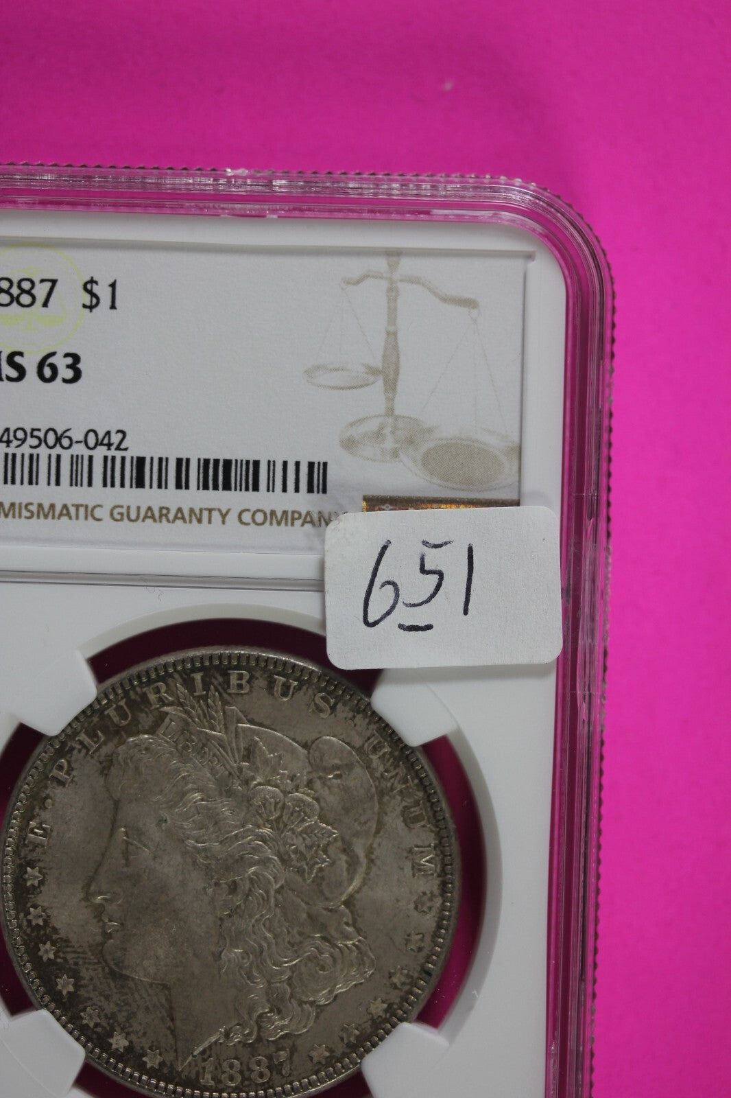 1887 P MS 63 Liberty Morgan Silver Dollar NGC Certified Graded Authentic 651