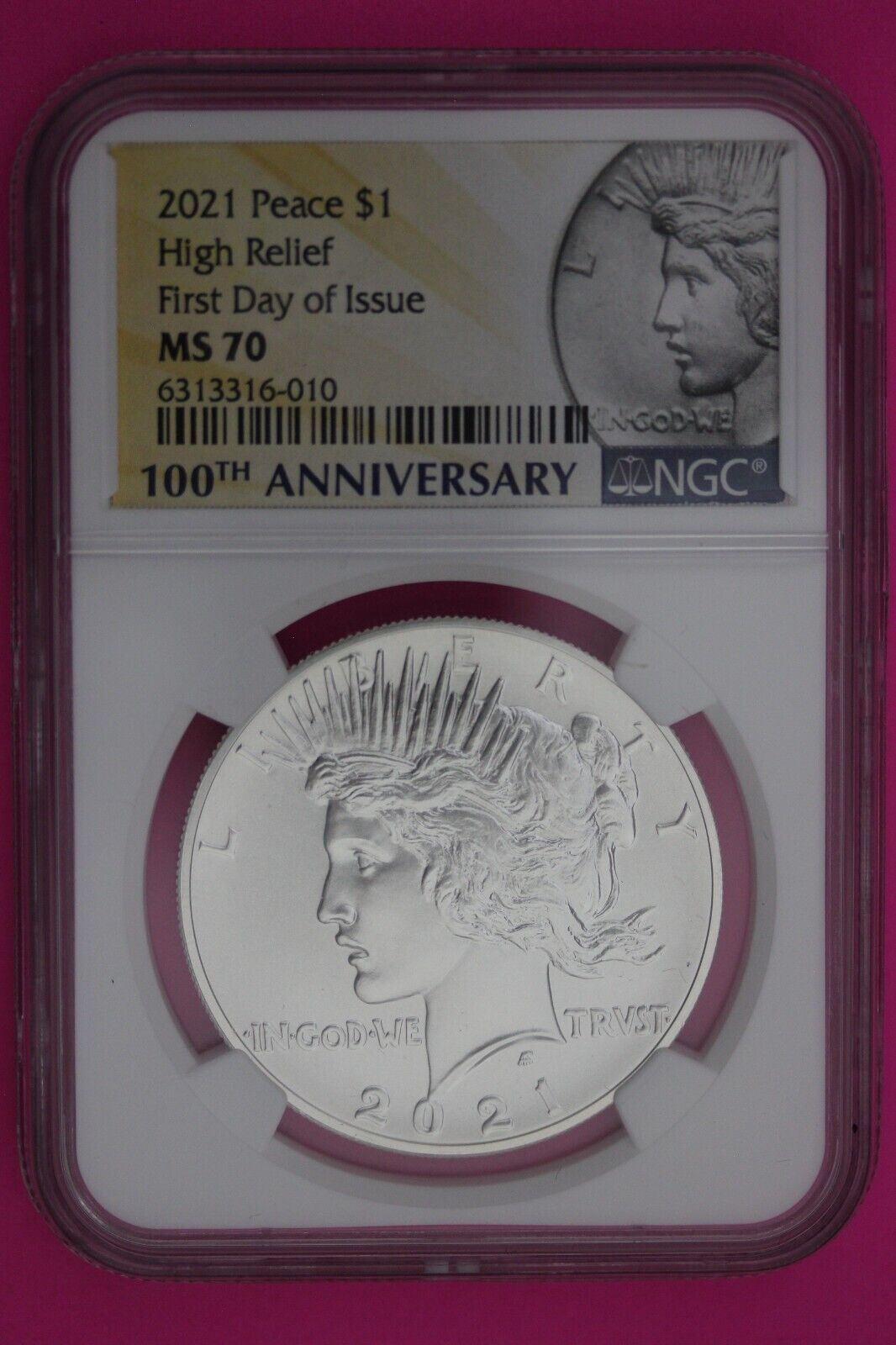 Rare 2021 P MS 70 Peace Silver Dollar NGC High Relief Certified First Day 678
