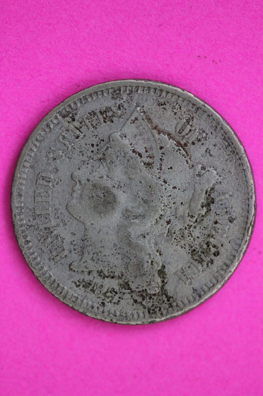 1867 Three 3 Cent Nickel Scarce Type Coin Guaranteed Authentic & Genuine 0732N