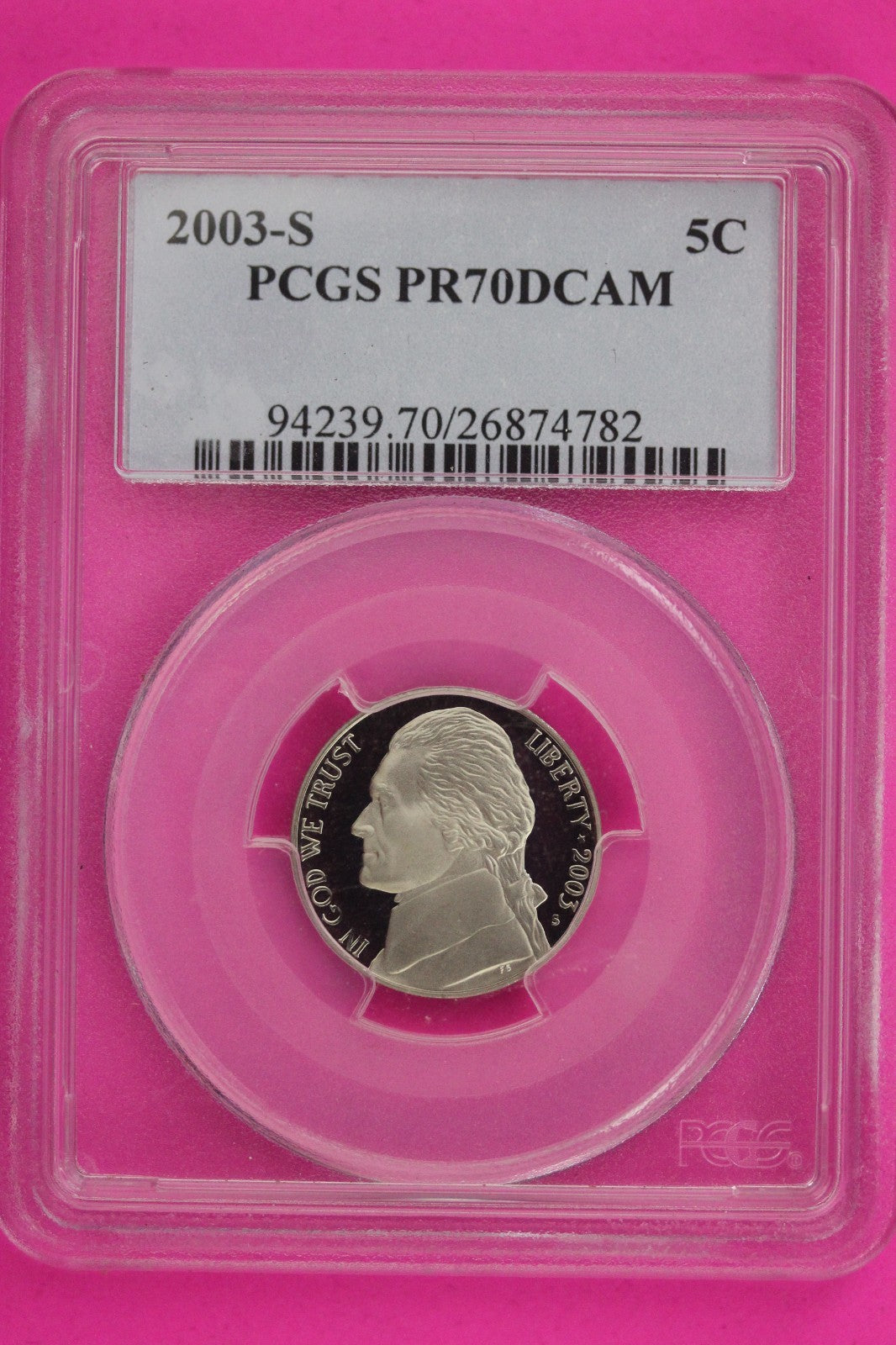 2003 S PR 70 Thomas Jefferson Nickel PCGS Certified Graded Authentic Slab 1321