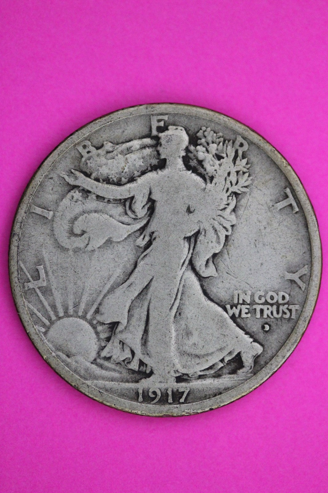 1917 D OBV Walking Liberty Silver Half Dollar Guaranteed Authentic Genuine 2355