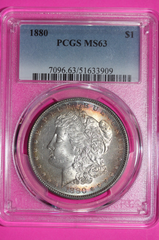 Rainbow Toned 1880 P MS 63 Liberty Morgan Silver Dollar PCGS Certified Slab 767