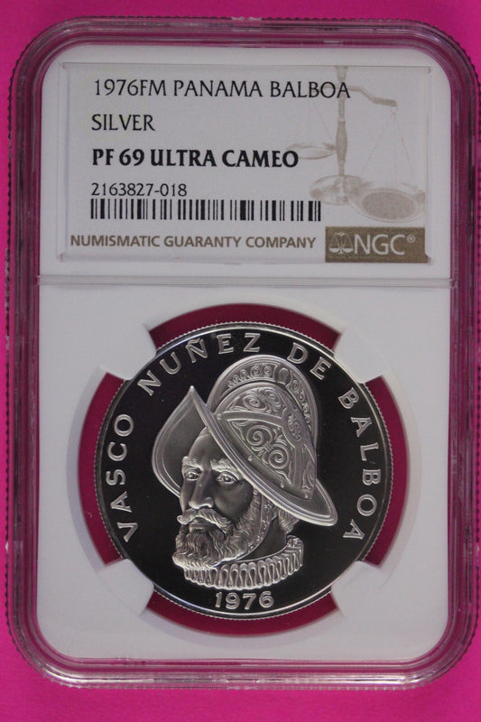 1976 Panama PF 69 Ultra Cameo Proof Silver Balboa NGC Certified Graded Slab 1001