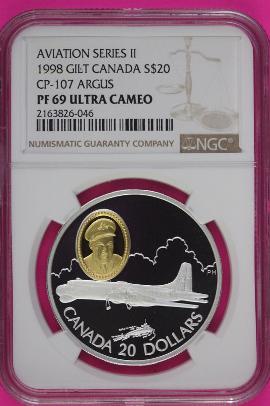 1998 PF 69 Ultra Cameo Canada Aviation Series Cp-107 Argus $20 NGC Slab 1066