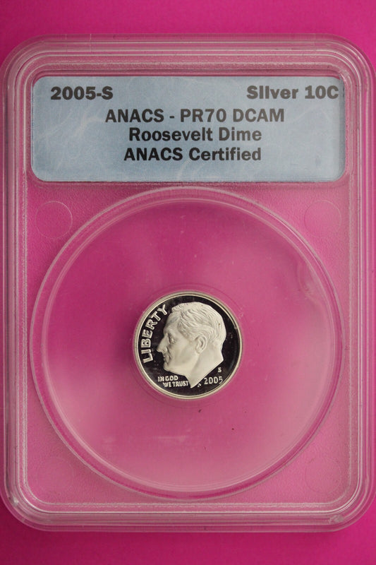 2005 S PR 70 Roosevelt Silver Dime Deep Cameo ANACS Certified Graded Slab 404