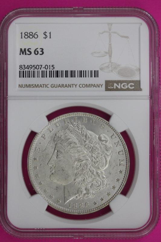 1886 P MS 63 Liberty Morgan Silver Dollar NGC Certified Graded Authentic 1048