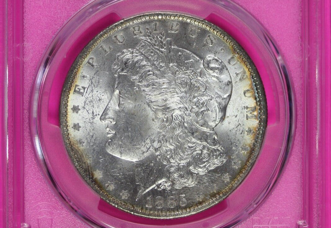 Rainbow Toned 1885 O MS 63 Morgan Liberty Silver Dollar PCGS Certified Slab 990