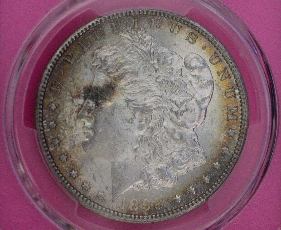 Toned 1898 O MS 62 Morgan Liberty Silver Dollar PCGS Certified Slab 17