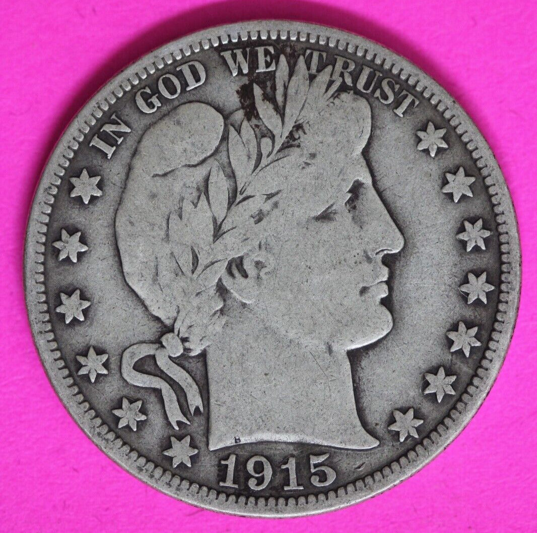 1915 D Barber Liberty Half Dollar Scarce Semi Key Date Coin Denver Mint 113