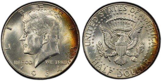 Toned 1964 P Silver MS 65 John F Kennedy Silver Half Dollar PCGS Graded 311