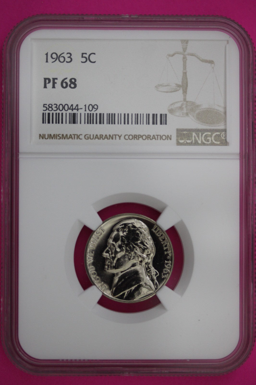 1963 PF 68 Jefferson Nickel NGC Certified Graded Authentic Genuine Slab 374
