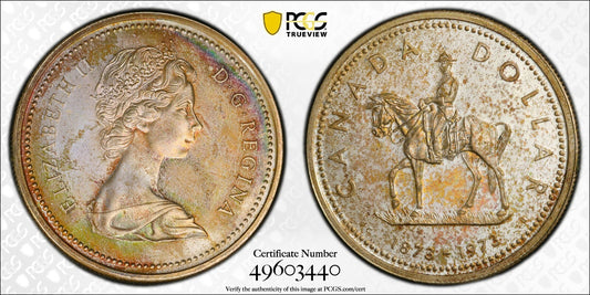 Golden Toned 1973 SP 65 Canada RC Mounted Police Silver Dollar PCGS Graded 743