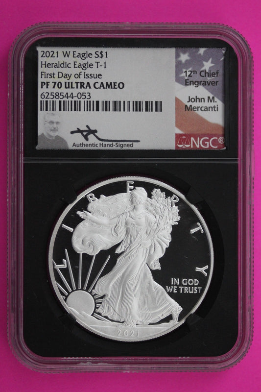 2021 W T1 PF 70 Silver Eagle NGC Mercanti Sig Certified Graded Authentic 518