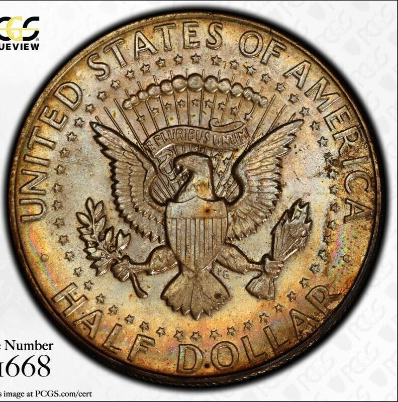 Trueview Rainbow TONED 1967 MS 65 John Kennedy Half Dollar PCGS Slab OCE 1549