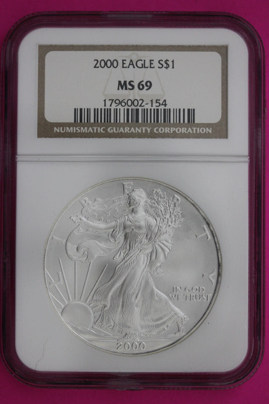 2000 MS 69 Silver Eagle Coin 1 OZ .999 NGC Graded Certified Authentic Slab 490