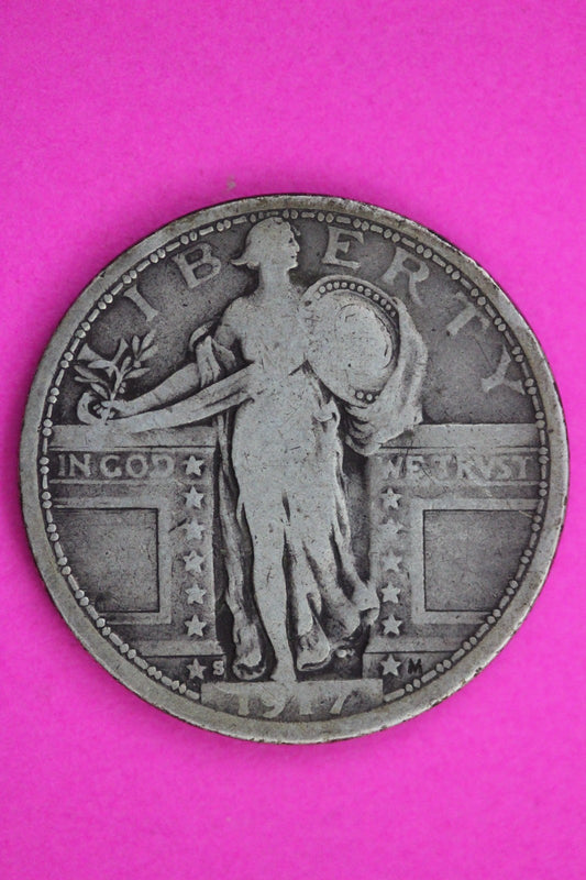 1917 S T1 Standing Liberty Silver Quarter Guaranteed Authentic Genuine Coin 1623