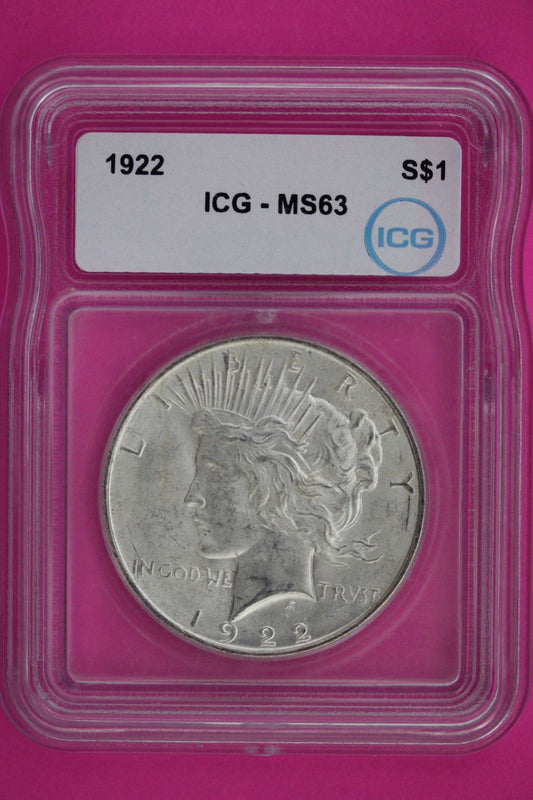 1922 P MS 63 Liberty Peace Silver Dollar ICG Certified Graded Authentic Slab 857
