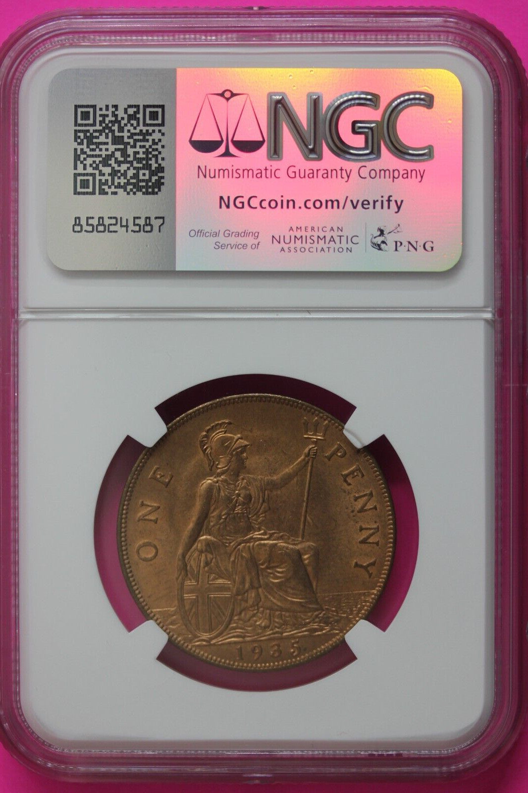 1935 MS 64 RD  Red Great Britain Penny Coin NGC Graded Certified Authentic 1503