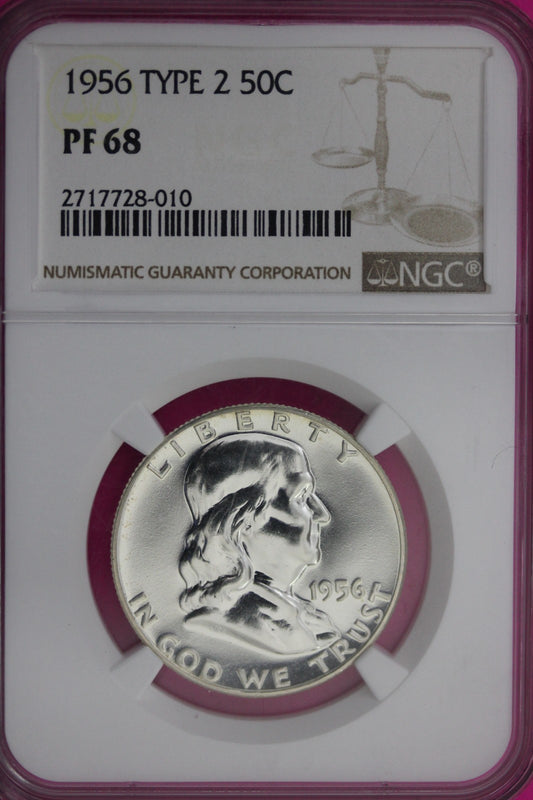 1956 PF 68 Type 2 Ben Franklin Half Dollar NGC Graded Certified Authentic 62