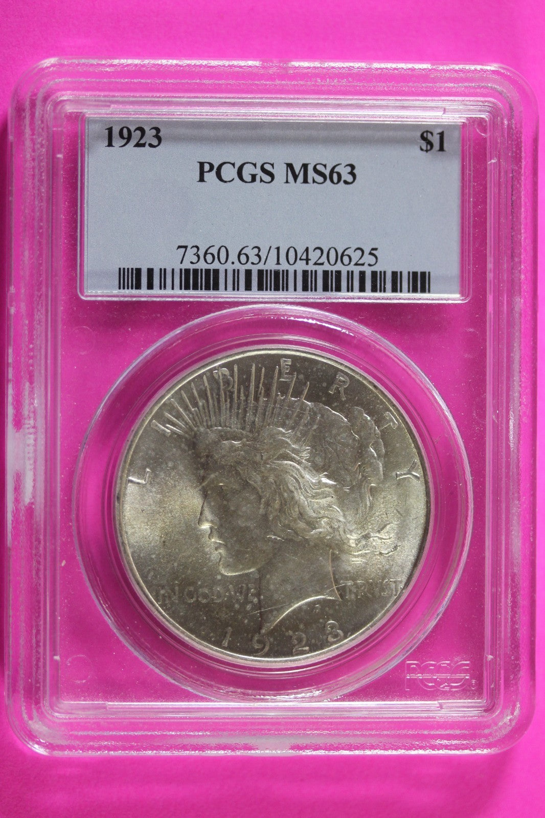 1923 P MS 63 Liberty Peace Silver Dollar PCGS Graded Authentic Certified Slab 47