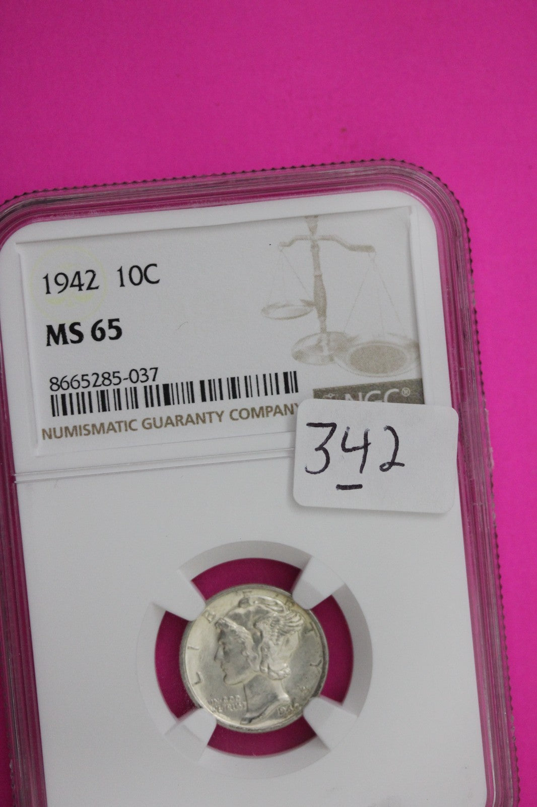 1942 P MS 65 Mercury Winged Liberty Dime NGC Certified Graded Authentic Slab 342