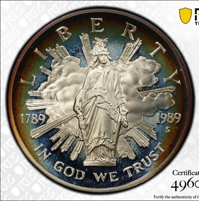 Toned 1989 S PR 67 DCAM Congress Commemorative Silver Dollar PCGS Certified 443