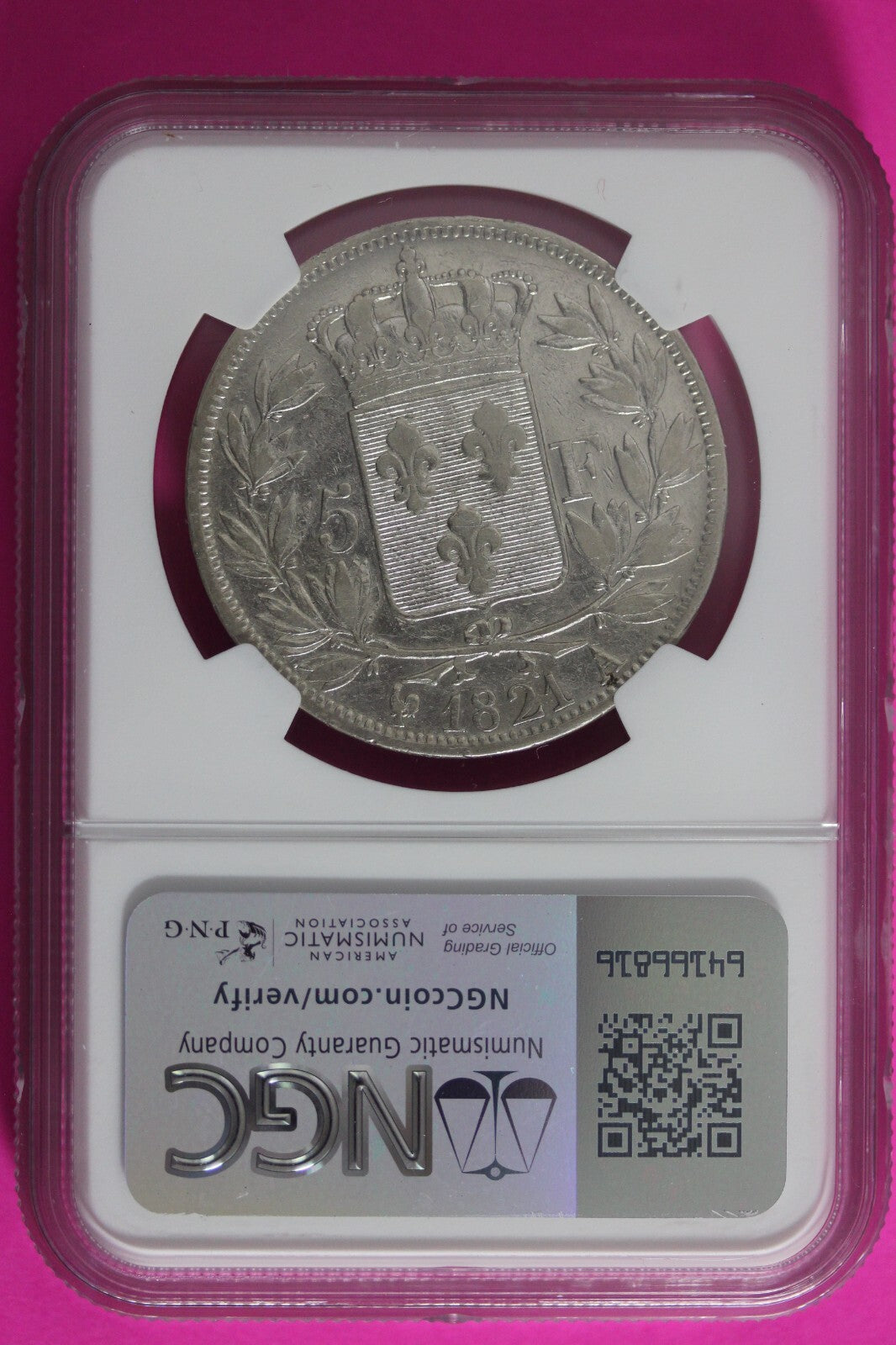 1821 A VF Details France 5 Francs Silver Coin NGC Cleaned Certified Slab 616