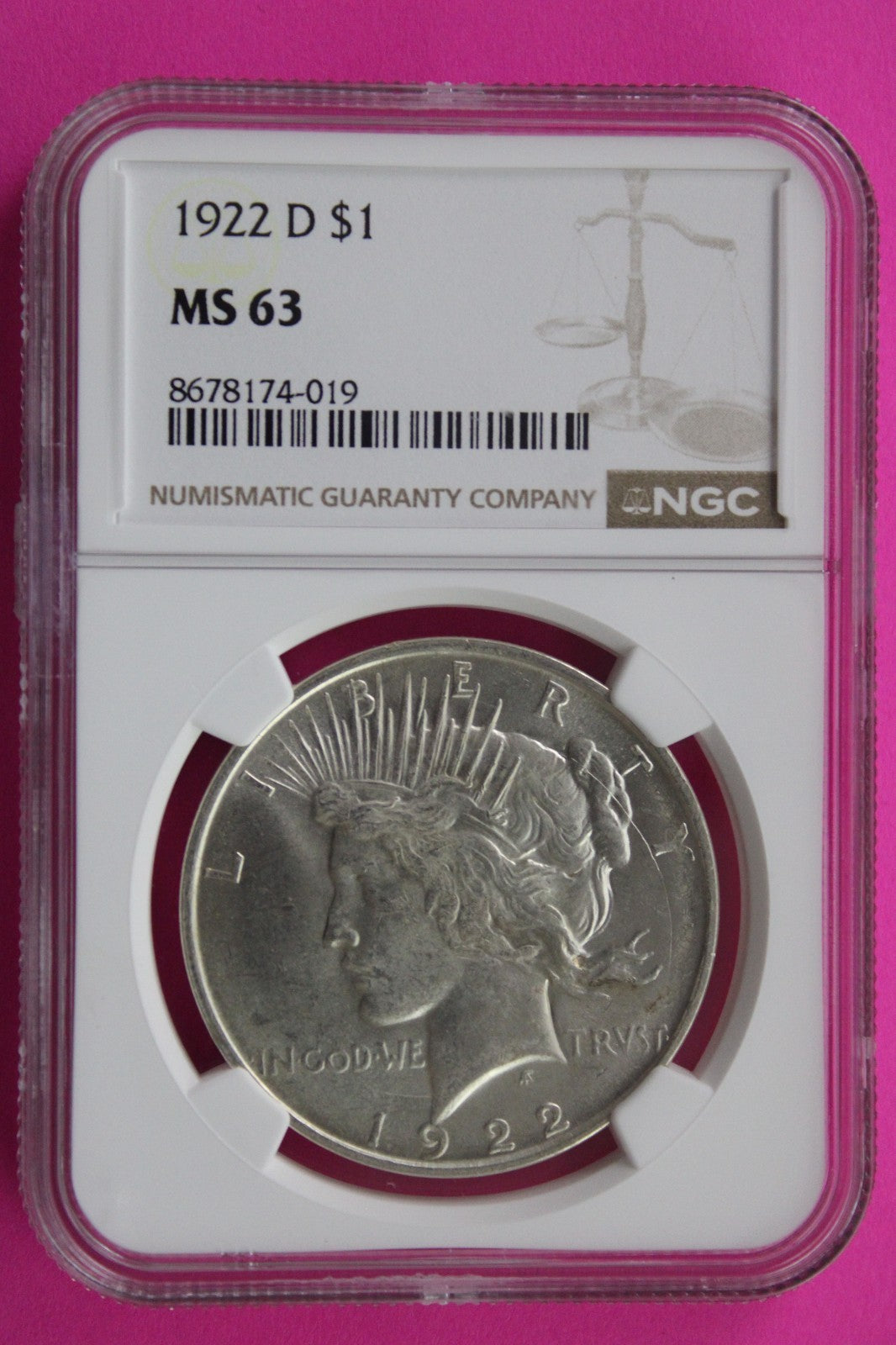 1922 D MS 63 Liberty Peace Silver Dollar NGC Certified Graded Authentic 708