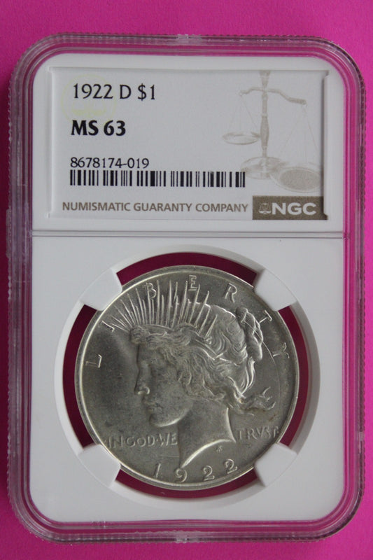 1922 D MS 63 Liberty Peace Silver Dollar NGC Certified Graded Authentic 708