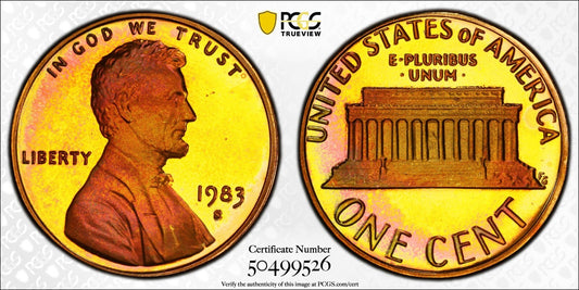 Toned 1983 S PR 69 Red DCAM Abraham Lincoln Memorial Cent PCGS Graded Slab 423