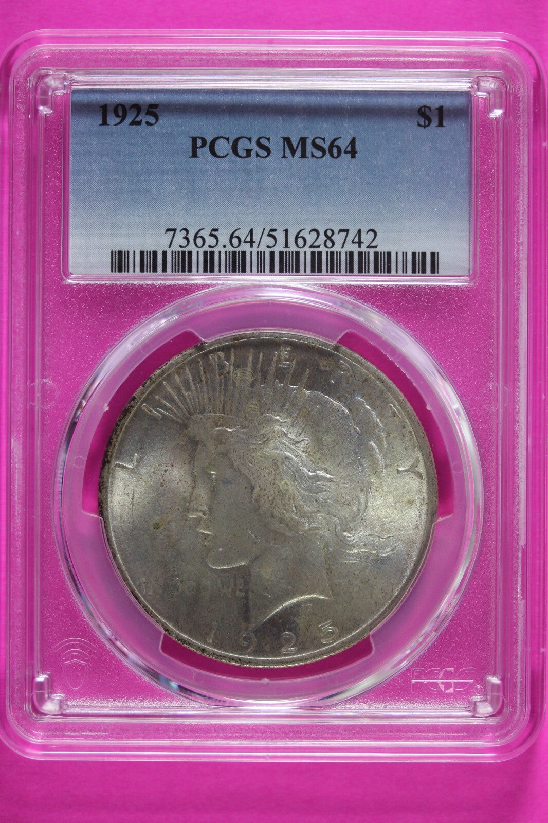 Toned 1925 P MS 64 Peace Silver Dollar PCGS Graded Certified Authentic Slab 923