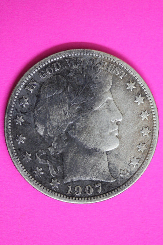 Toned 1907 P Barber Liberty Half Dollar Silver Scarce Semi Key Date Coin 76