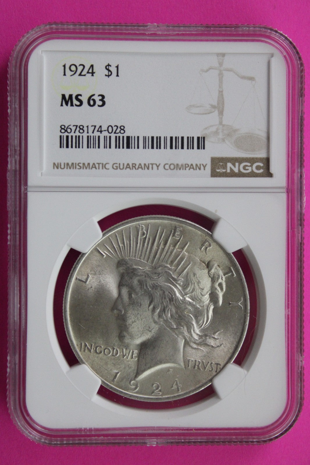 1924 P MS 63 Liberty Peace Silver Dollar NGC Certified Graded Authentic 728