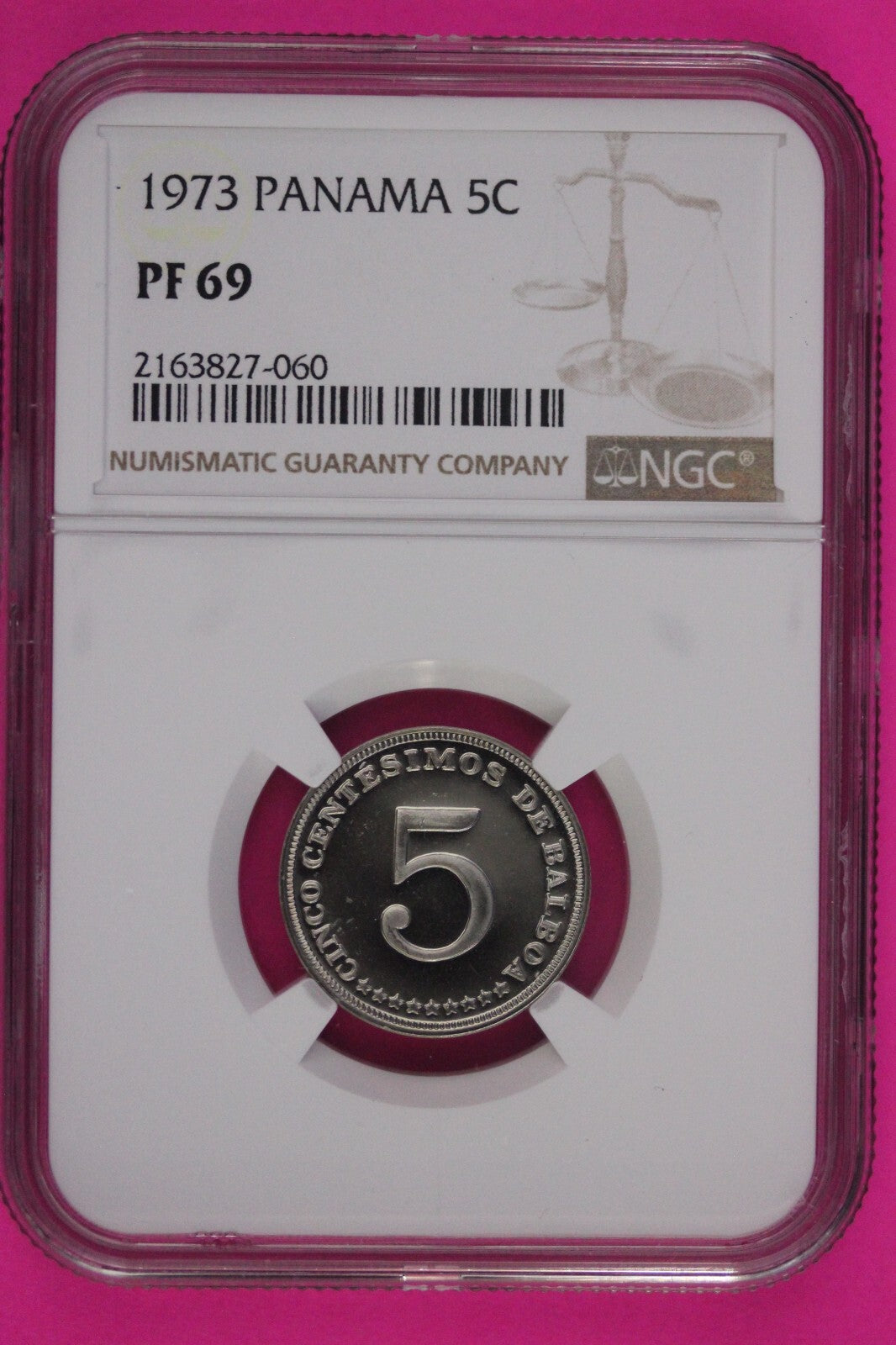 Top Pop 1973 Panama PF 69 Proof  5 Centesimos NGC Graded Authentic Slab 856