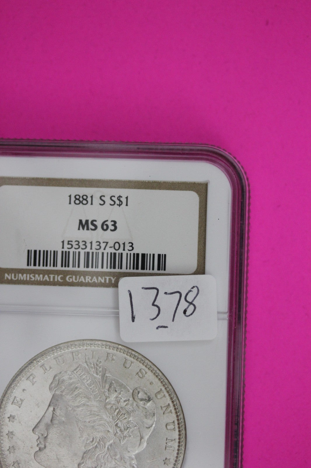1881 S MS 63 Liberty Morgan Silver Dollar Coin NGC Certified Authentic Slab 1378