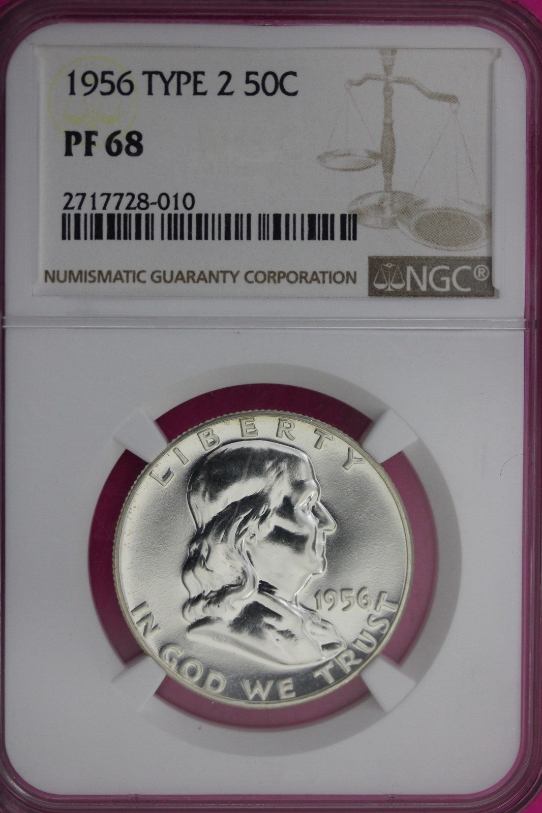 1956 PF 68 Type 2 Ben Franklin Half Dollar NGC Graded Certified Authentic 62