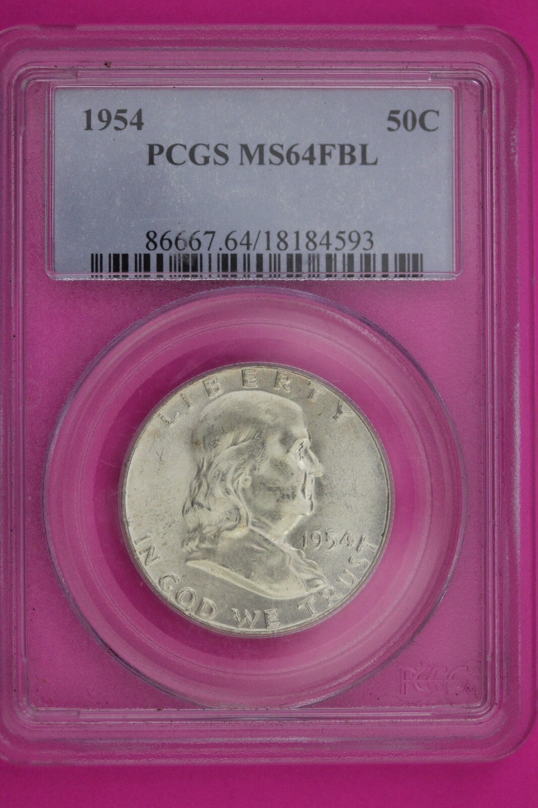 1954 P MS 64 Full Bell Lines Ben Franklin Silver Half Dollar PCGS FBL Slab 19