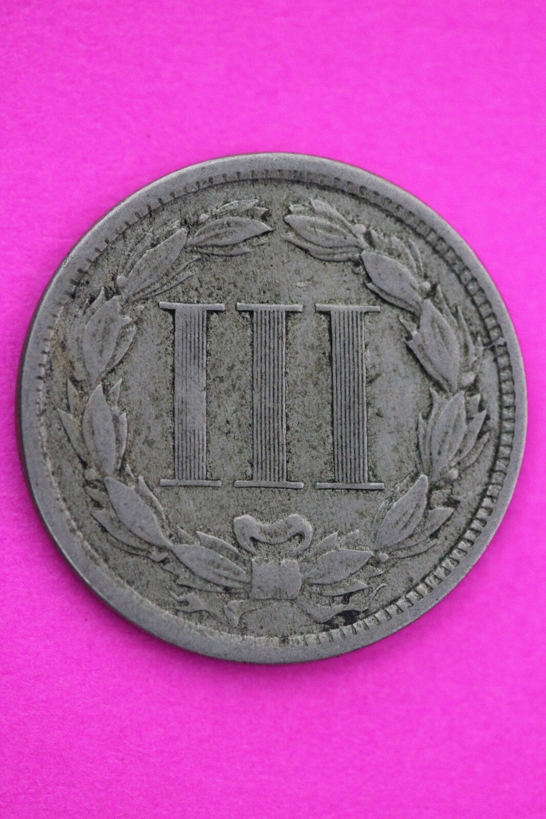 1865 Three 3 Cent Nickel Scarce Semi Key Date Type Coin Philadelphia Mint 05