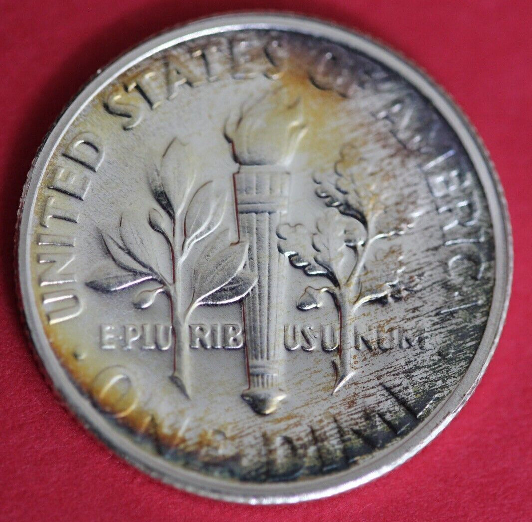 Rainbow Toned 1955 Silver Proof Roosevelt Dime Exact Coin Pictured OCE 43